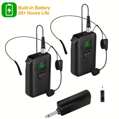 Dual Wireless Lapel/Lavalier And Headset Microphone System With Rechargeable Receiver, For Smartphone, PA Speaker, Recording, Teaching, Church, Vlog