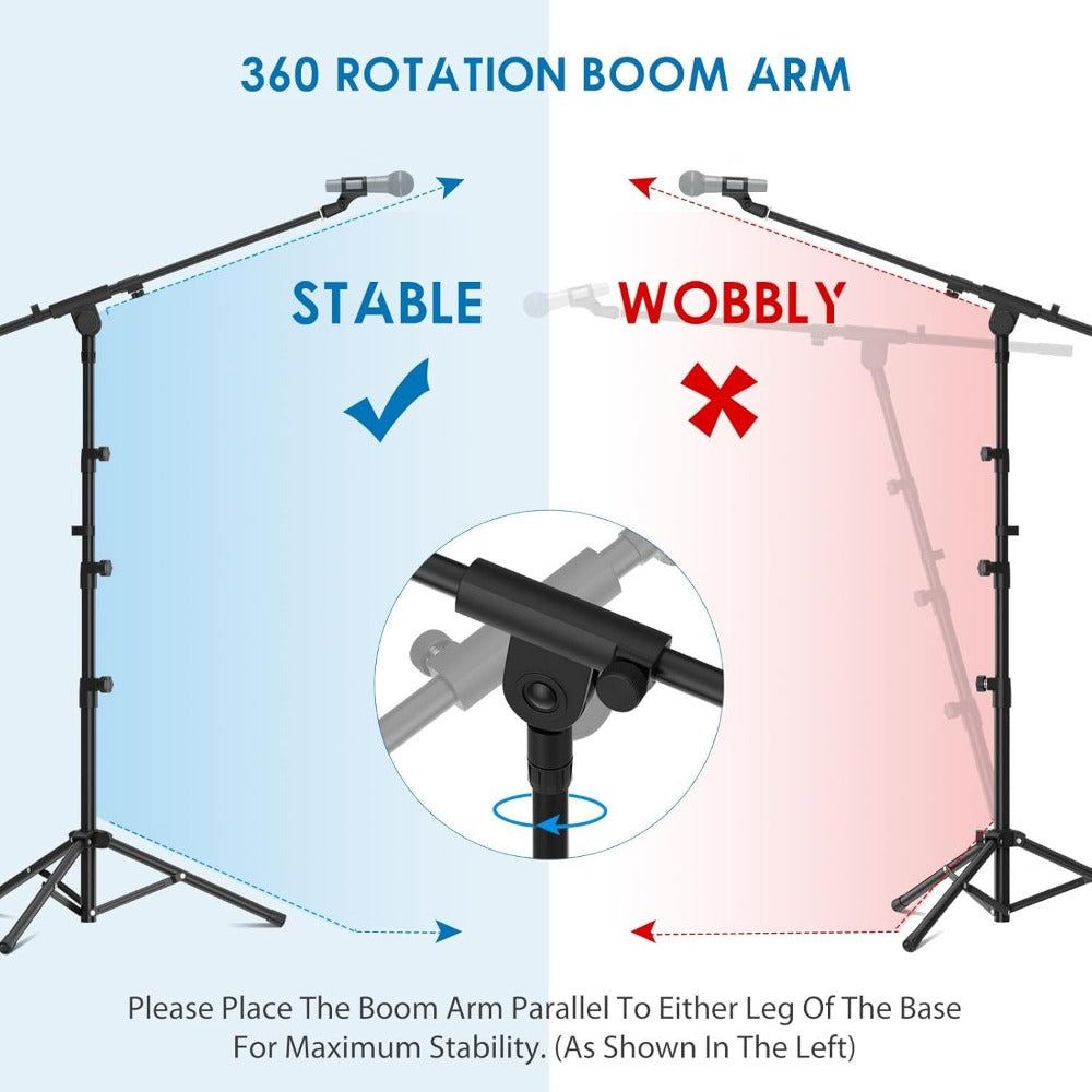 Heavy-Duty Tripod Microphone Boom Stand with Adjustable Height and Clip