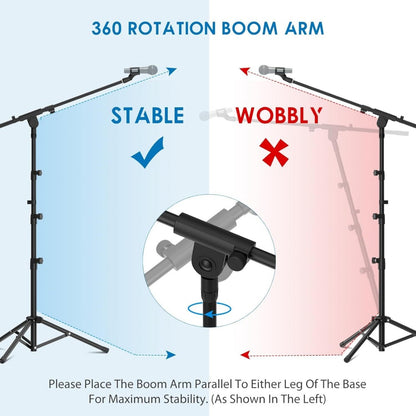 Heavy-Duty Tripod Microphone Boom Stand with Adjustable Height and Clip