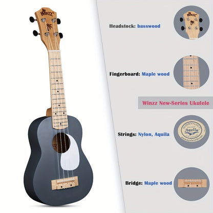 Soprano Ukulele, Portable, 21 Inch, WINZZ, TG-U2, Inch for Lessons and Practice
