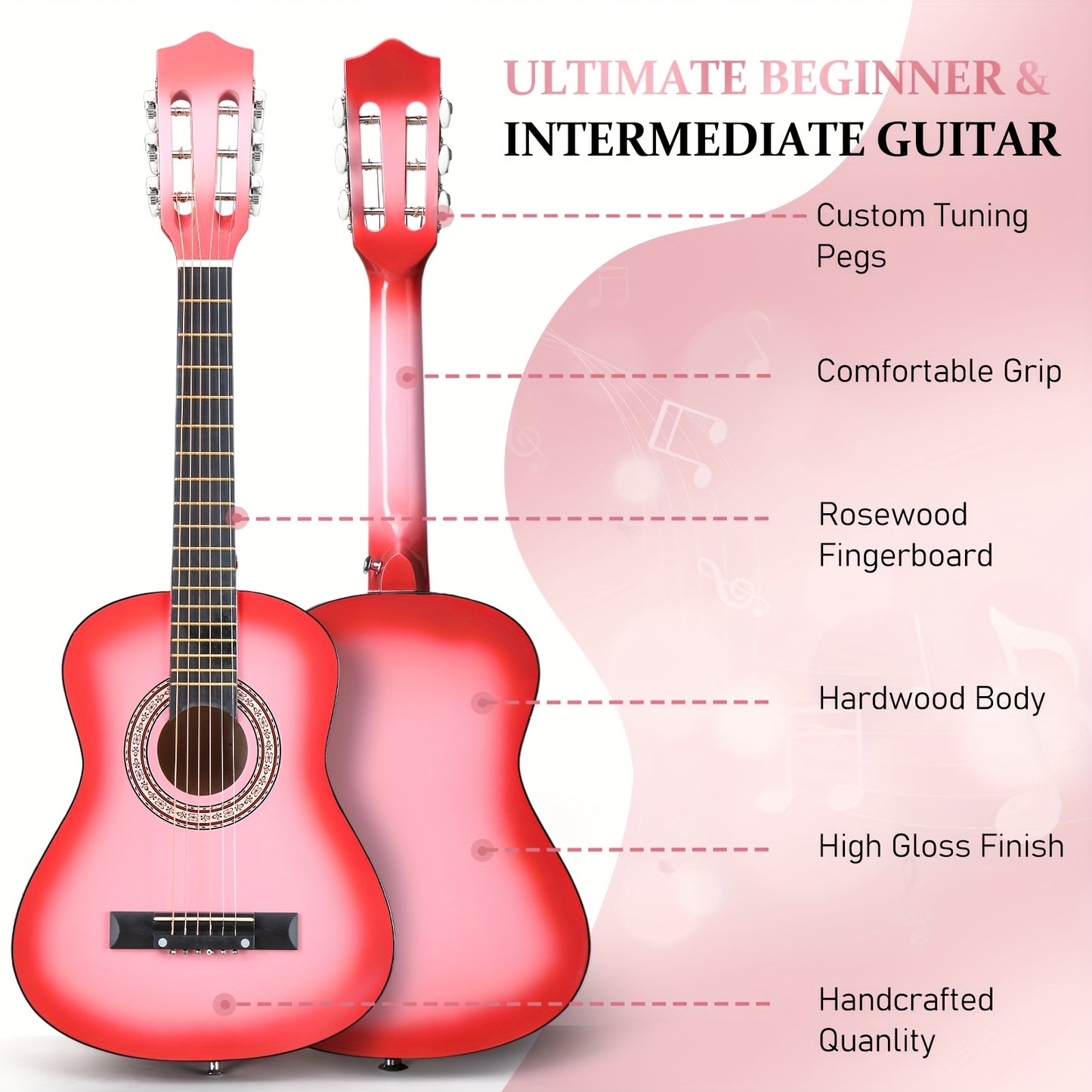 Glarry 30-Inch Acoustic Guitar, 1/4 Size Guitar, Basswood Body, "D" Style, with Tuner, Folk Guitar Kit with Complete Additions, with Picks, String, Gig Bag, ALL-IN-ONE for Beginner, Birthday/Christmas Gift for Music Lovers
