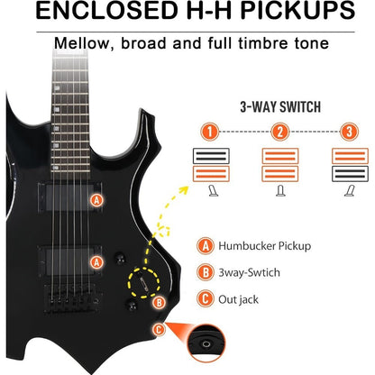 Electric Guitar, Adjustable, Portable, Amp, Set, Black for Lessons and Practice