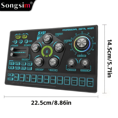 Professional Audio Mixer Console with RGB Backlit, USB Charging, 48V Phantom Power, XLR Mic Interface, Volume Faders, One-Key Mute, for Podcasting, Recording, Vocals, Gaming Voice - Black