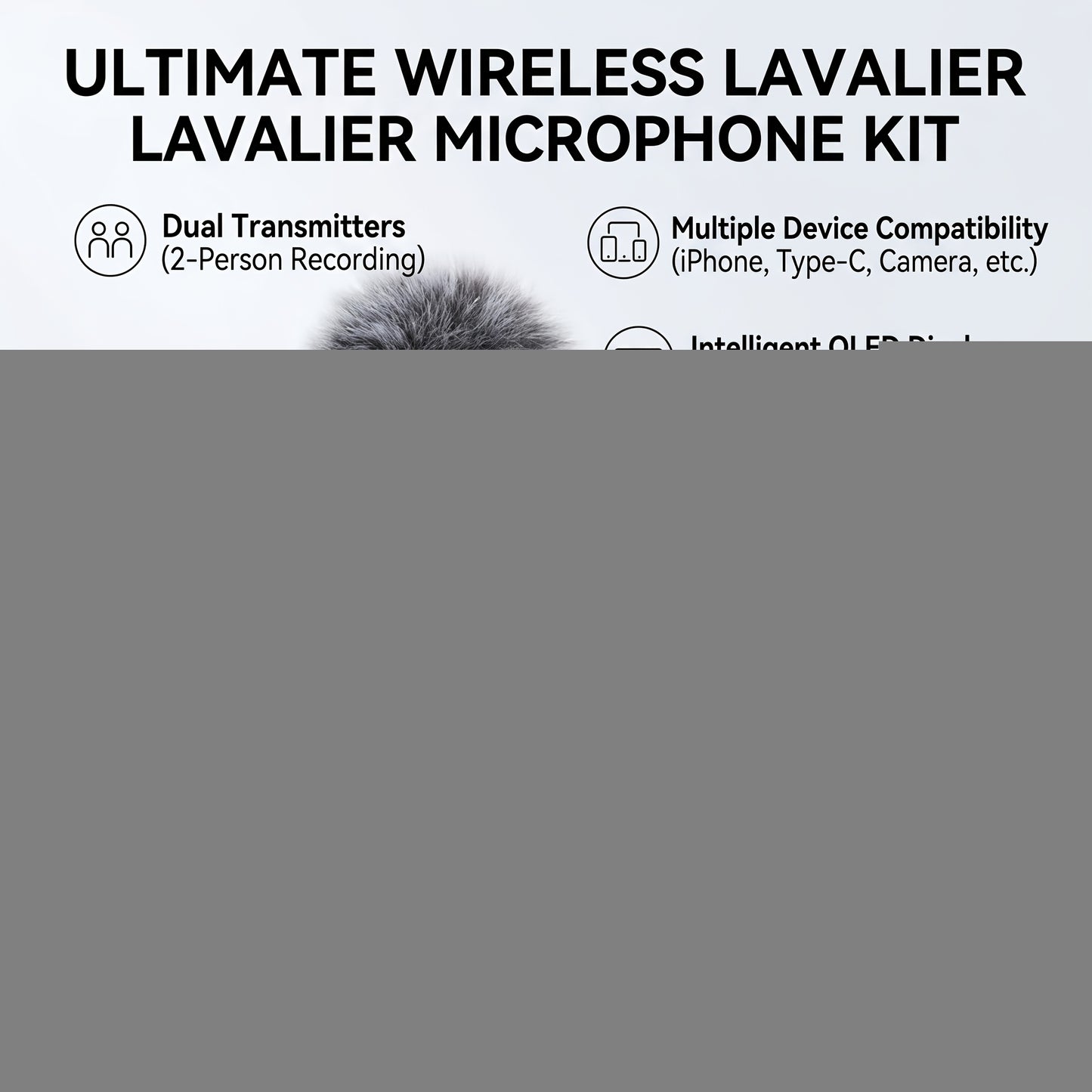 Wireless Lavalier Microphone 3 in 1 for Iphone/Android/Camera, 328Ft Range, 18 Hours Battery Life, Compact Microphone for Recording Interviews And Vlogs on Smartphones