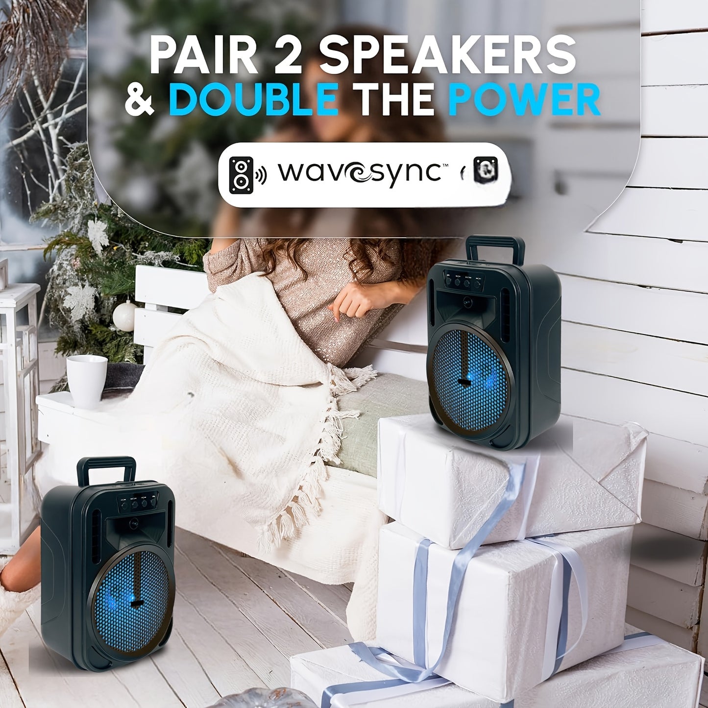 4000W Rechargeable Outdoor Bluetooth Speaker Portable PA System W/ 6.5" Subwoofer, Party Lights USB/TF/FM/TWS, FM Radio, Perfect for Thanksgiving & Christmas Party