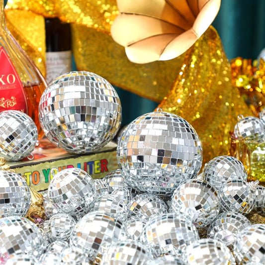 74pcs Different Sizes Disco Balls - 4D Disco Balls Assorted Round Metallic Silver Disco Balls for 70s 80s Disco Theme Birthday New Year Party Home Decor Supplies