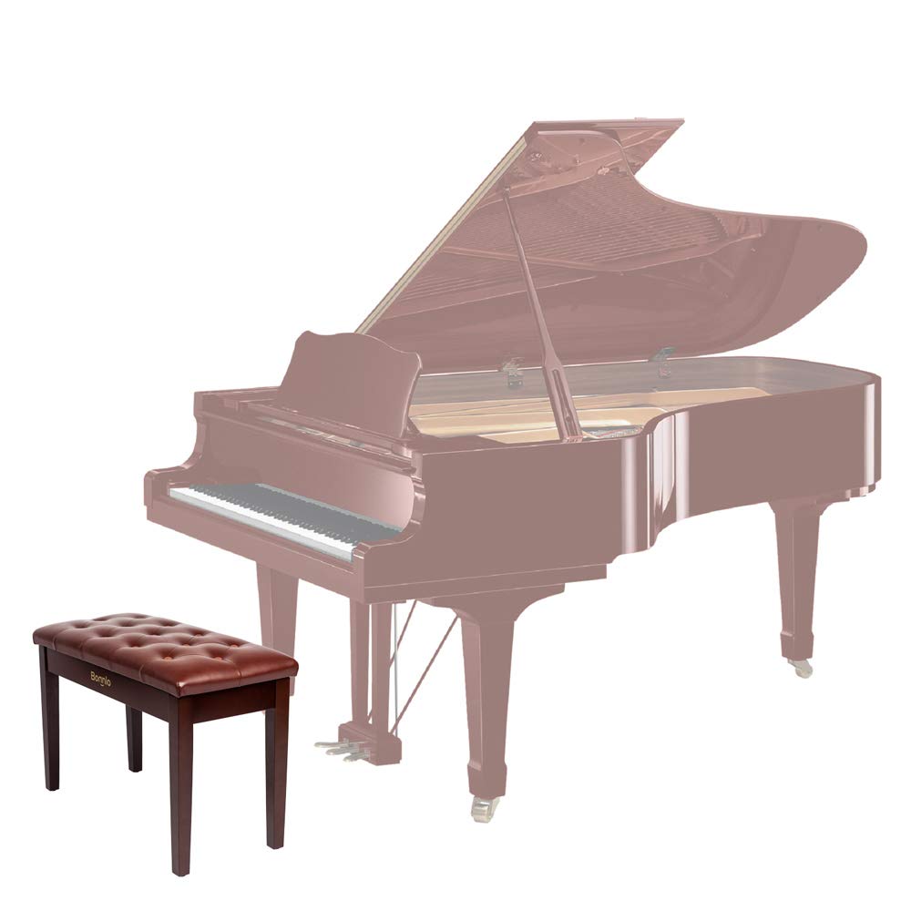 Bonnlo Wooden Double/Duet Piano Bench with Music Book Storage and Thick Cushion Faux Leather Padded Piano Stool Artist Duet Seat
