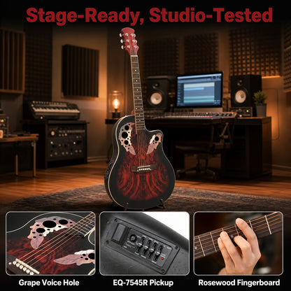[Electric Acoustic Guitar] 41-Inch Full-Size Cutaway Electric Acoustic Guitar Grape Soundhole Spruce Top Round Back