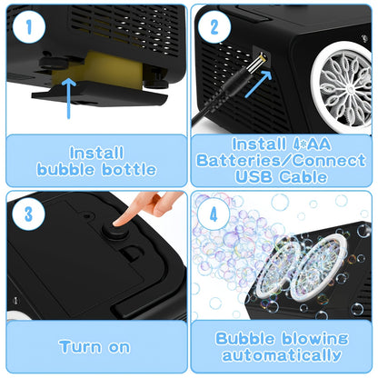 Upgrade Automatic Bubble Blowing Machine, 2 Fan Bubble Blowing Machines, 30000+bubbles Per Minute, White And Black Electric Bubble Machine, Plug-in Or Battery Operation, Outdoor Bubble Toy
