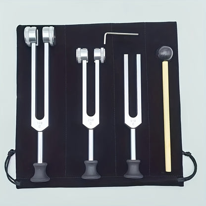 Chakra Healing Tuning Fork Set - (128Hz, 256Hz, 512Hz) Aluminum Alloy Neural Tuner - Suitable for Sound, Instrument, Vibration, Including Accessories And Velvet Bag, Item Weight, Silvery