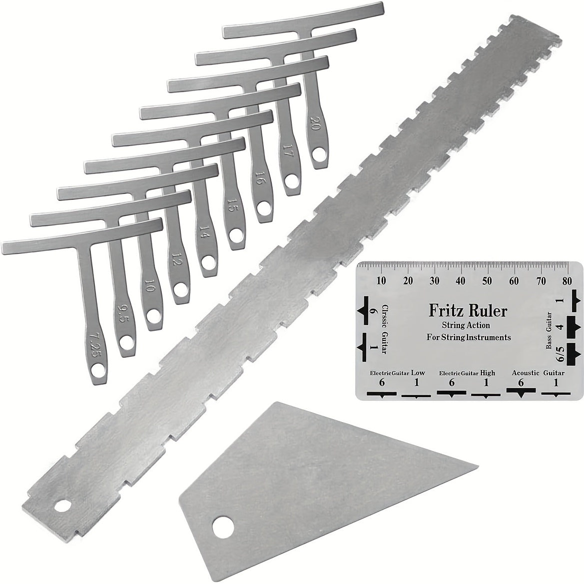12pcs Luthier Tools Set for Guitar Neck Notched Straight Edge 9pcs Guitar Radius Gauge String Action Gauge Ruler Fret Rocker for Guitar And Bass Setup Tool