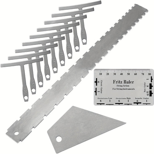 12pcs Luthier Tools Set for Guitar Neck Notched Straight Edge 9pcs Guitar Radius Gauge String Action Gauge Ruler Fret Rocker for Guitar And Bass Setup Tool