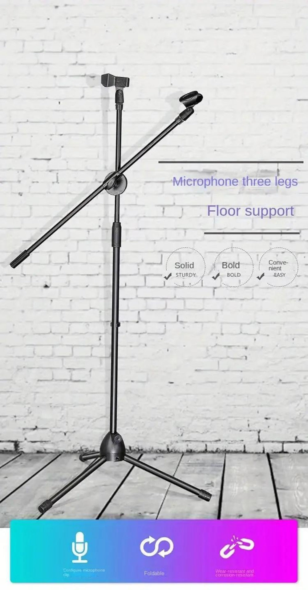 Adjustable Tripod Microphone Boom Stand for Studio, Podcast and Stage