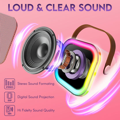 (B1G1 Free)Portable Karaoke Machine With 2 Wireless Mics, Wireless Speaker With RGB Lights For Adults, Mini Karaoke Speaker For Outdoor Camping, Parties, Home KTV, Pink