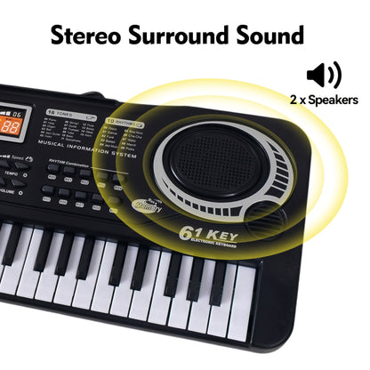 61-Key Keyboard Piano with Mic Music Book USB Plug-In Home Use
