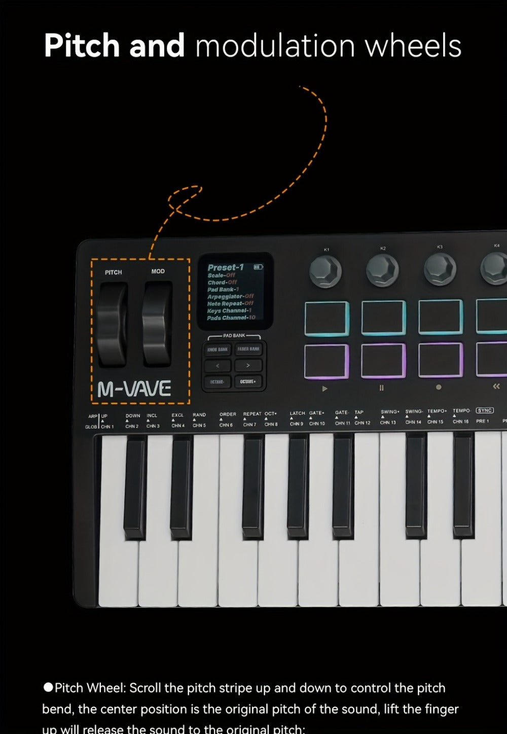 MIDI Keyboard Controller, Wireless, 37 Keys, M-VAVE, SMK37PRO for Music Production