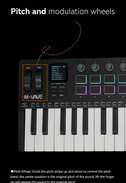 MIDI Keyboard Controller, Wireless, 37 Keys, M-VAVE, SMK37PRO for Music Production