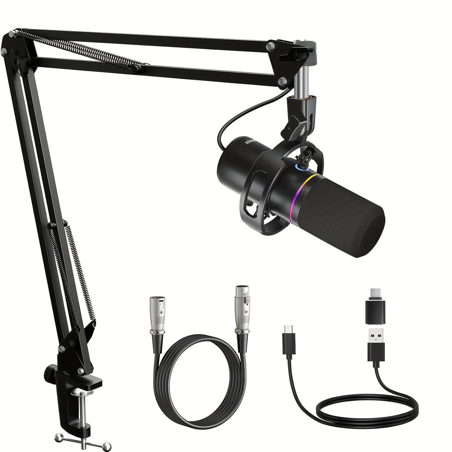 Socodox XLR/USB Dynamic Microphone Kit, RGB Podcast Mic with Software, Mute, Gain Knob, Volume Control, Boom Arm for Streaming, Gaming, Voice-Over, Recording- Black