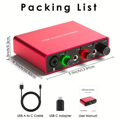 USB Audio Interface, 48V, USB, 192Khz, 24Bit/192Khz, Solo, 48V for Recording and Streaming