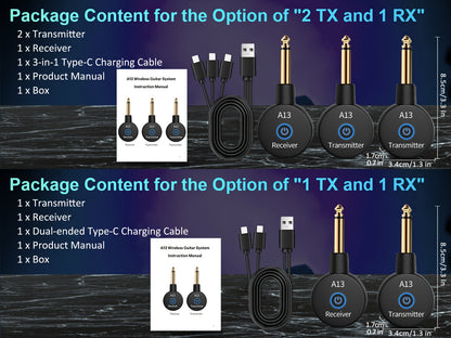 Wireless Guitar System 2.4GHz Wireless Guitar Transmitter Receiver Rechargeable Audio Wireless Transmitter 2 Modes, Rechargeable Li-Battery, 100ft Range, 10H, Plug & Play for Electric Guitar, Bass, Violin, Keyboard