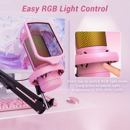 RGB USB Condenser Microphone Kit with Boom Arm, Shock Mount and Pop Filter