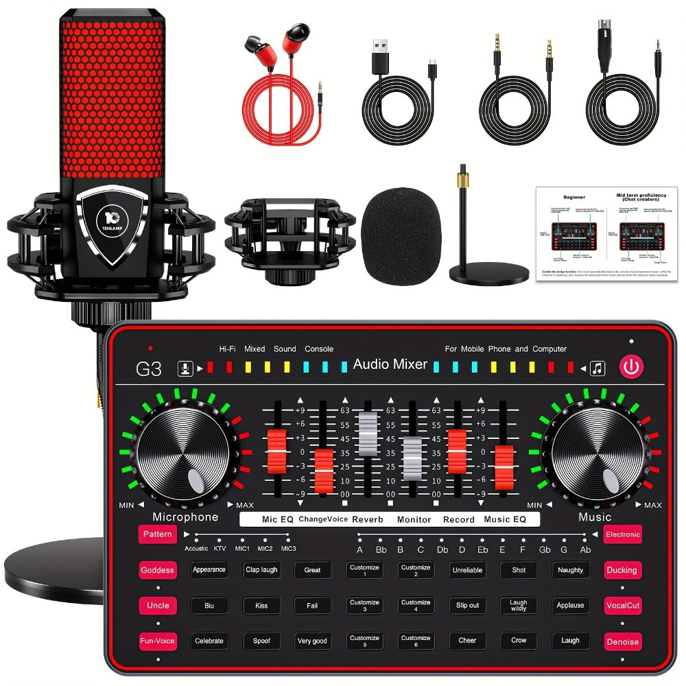 USB Audio Interface, Cardioid, USB, Rechargeable, Professional, Mixer for Recording