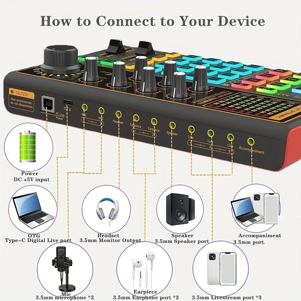 USB Audio Interface, 3.5mm, USB, Rechargeable, Podcast, Equipment for Recording
