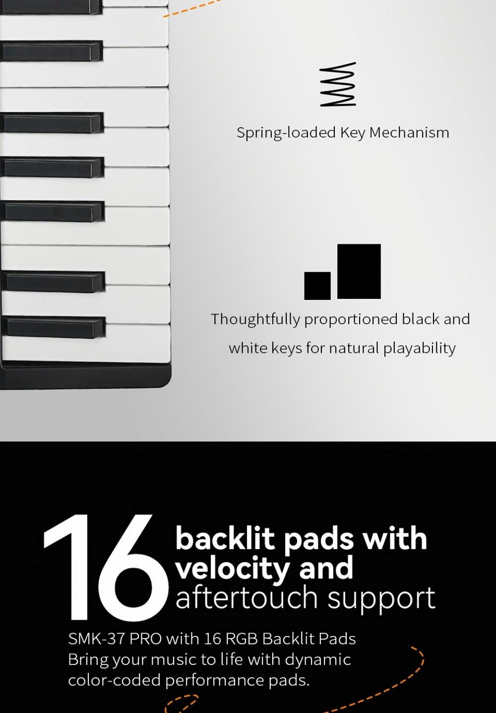 MIDI Keyboard Controller, Pure Black, Wireless, M-VAVE, SMK37PRO, Professional for Music