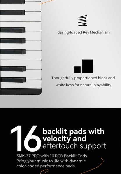 MIDI Keyboard Controller, Pure Black, Wireless, M-VAVE, SMK37PRO, Professional for Music