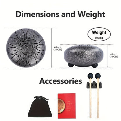 6-inch Steel Tongue Drum, 11-note Hand Drum with Drumsticks And Music Book, Suitable for Meditation And Yoga