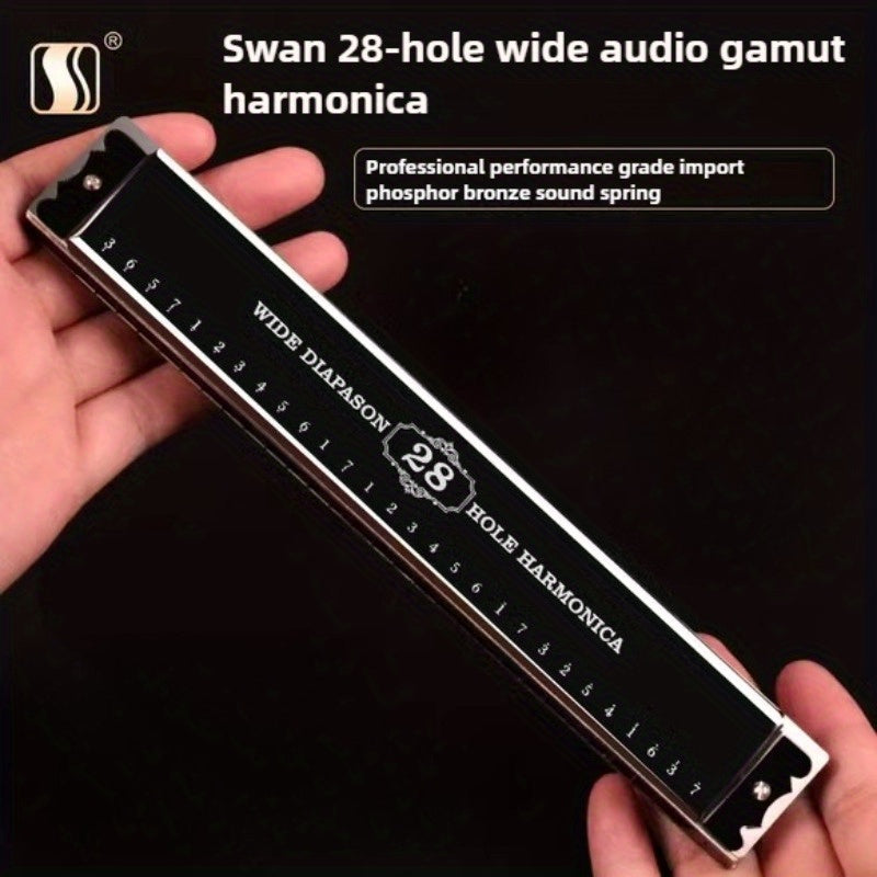 28-Hole Professional Harmonica Black/ Double Harmonica, Perfect Gift for Christmas, Harmonica Enthusiasts, with Packaging Case