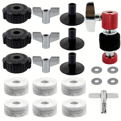 21pcs Set of Standard Cymbal Replacement Additions Including Hi-Hat Clutch, Cymbal Felts, Sleeves, Wing Nuts, Cymbal Nuts, Drum Key, And Washers for Drum Set Cymbals (Blue)