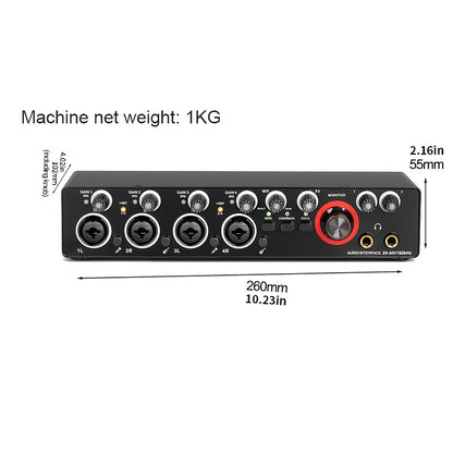 Professional 4-Channel Audio Interface Sound Card - Studio Mixer for Electric Guitar Live Recording, 24Bit/ 192Khz High-Resolution, XLR Interface with 48 Phantom Power Supply