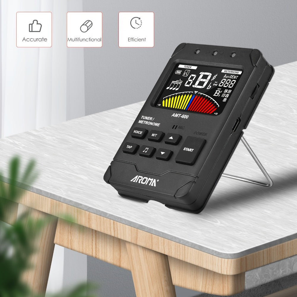 Chromatic Instrument Tuner, USB-C, Rechargeable, 3-In-1 for Guitar and Bass Tuning