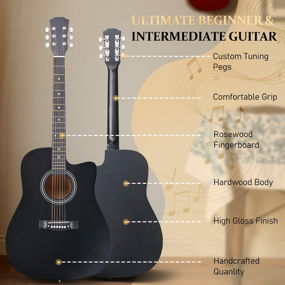 Acoustic Guitar, Black, 30-Inch, Basswood, Cutaway for Lessons and Practice