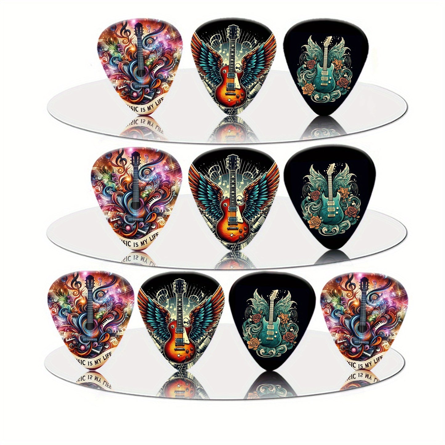 50pcs/box Random Band Pictures 0.46/0.71/1.0mm Guitar Paddles Guitar Accessories Acoustic Guitar Paddles/ukulele Accessories Dreamy Style