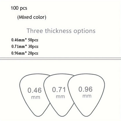 100pcs Guitar Picks, Unique Guitar Gift for Bass, Electric & Acoustic Guitars Includes 0.46Mm, 0.71Mm, 0.96Mm
