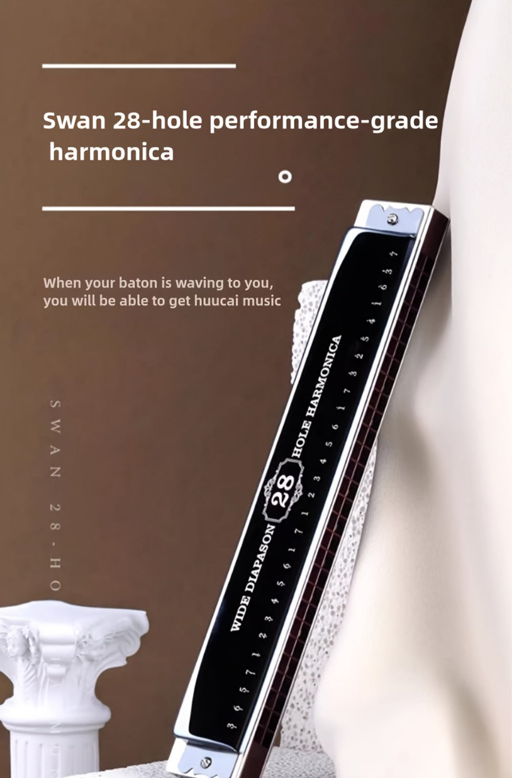 Blues Harmonica, 28-Hole, Professional, Black/ for Blues Practice