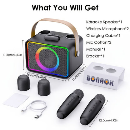 Portable PA Speaker, Black, Wireless, USB, Karaoke, Machine, Microphones for Parties