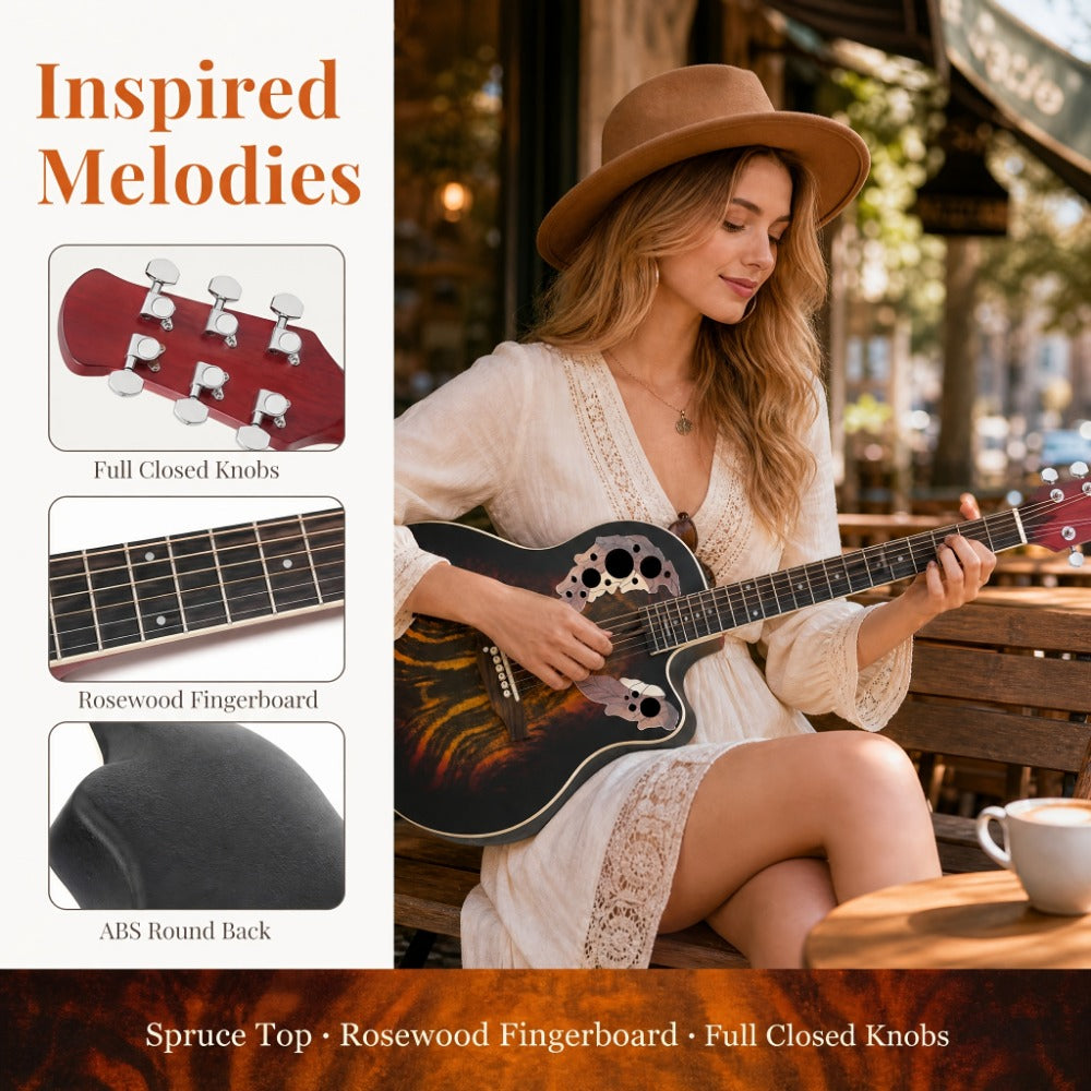 Acoustic Guitar, Adjustable, Full Size, Electric, 41-Inch for Lessons and Practice