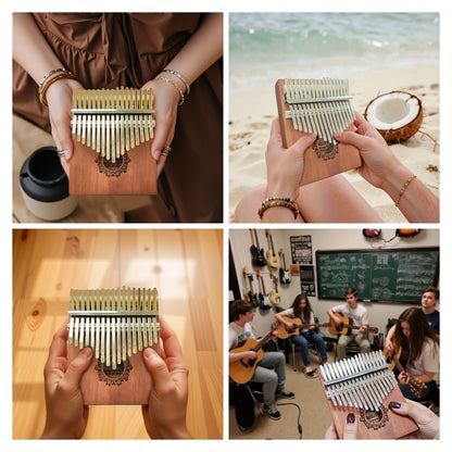 17-Key Vintage Kalimba Thumb Piano with Learning Guide and Tuning Hammer