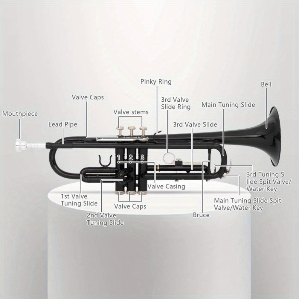 B-Flat Trumpet, 8.7 Cm, 50 Cm, Black, Nickel, Plating for School Band