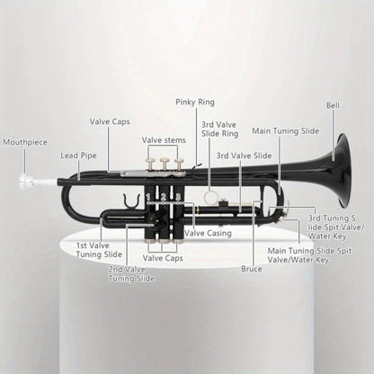 B-Flat Trumpet, 8.7 Cm, 50 Cm, Black, Nickel, Plating for School Band