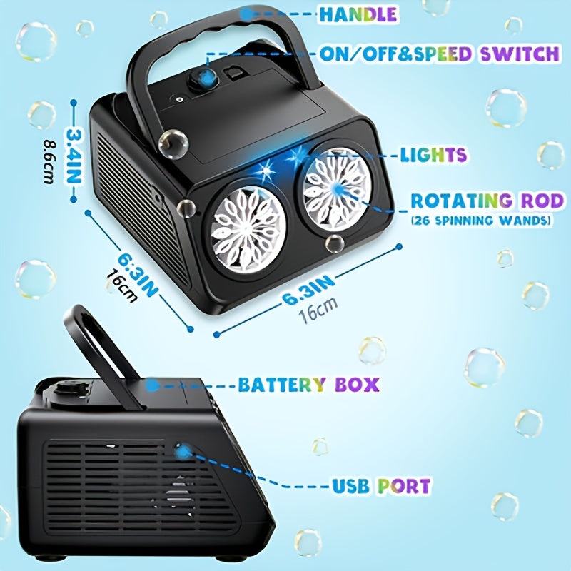 Upgrade Automatic Bubble Blowing Machine, 2 Fan Bubble Blowing Machines, 30000+bubbles Per Minute, White And Black Electric Bubble Machine, Plug-in Or Battery Operation, Outdoor Bubble Toy