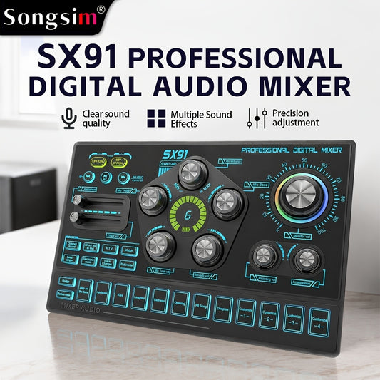 Professional Audio Mixer Console with RGB Backlit, USB Charging, 48V Phantom Power, XLR Mic Interface, Volume Faders, One-Key Mute, for Podcasting, Recording, Vocals, Gaming Voice - Black