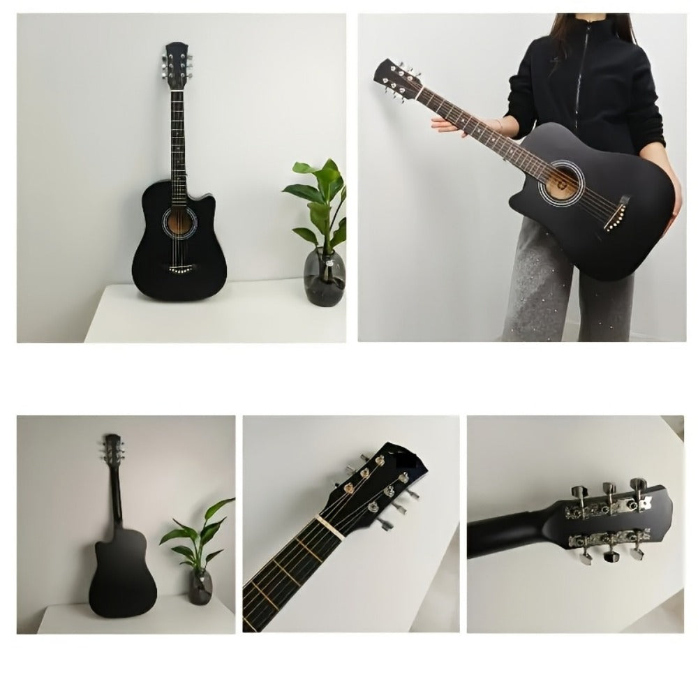 Acoustic Guitar, Black, 38 Inch, Inch, Beginner, Set for Lessons and Practice