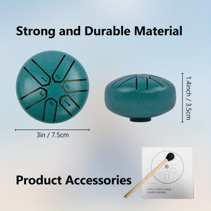 Steel Tongue Drum, 3-Inch 6-Tone Travel Rain Drum for Outdoor Music