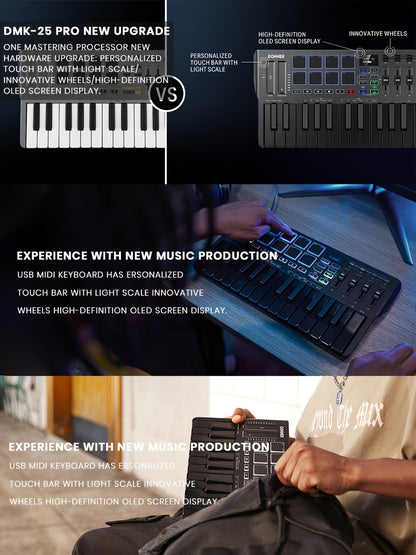 MIDI Keyboard Controller, USB-C, USB, Donner, DMK25, Pro for Music Production