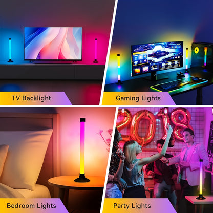 2pcs LED Light Bars for Room, IC+RGB with App+Remote Control, Dynamic Music Sync Mode, USB Powered, Wireless, Color Changing, Dimmable, Ideal for PC, TV Backlight, Music Classroom, Computer Desk