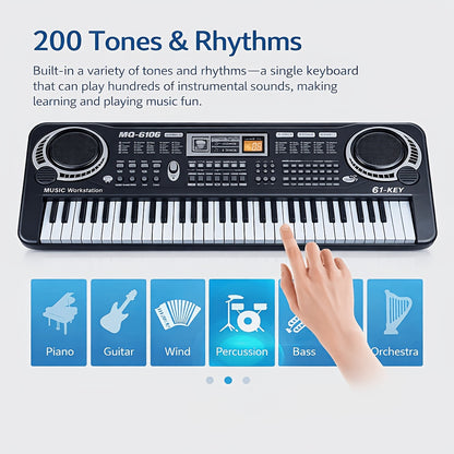Complete Accessory Set for a 61-Key Electronic Keyboard, Including a Microphone, Sheet Music, And Key Stickers, Ideal for Home Practice And Beginners. A Perfect Gift for Birthdays And Holidays for Family